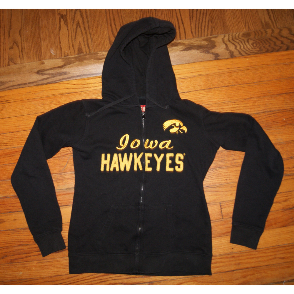 Iowa Hawkeyes Black Full Zip Hoodie Sweatshirt Embroidered Script Womens Small